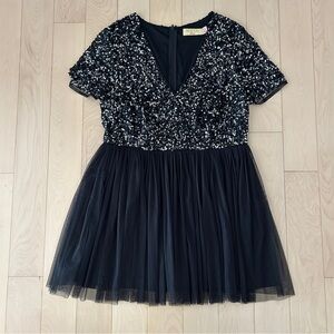 Black Sequin and Tulle Mini Dress